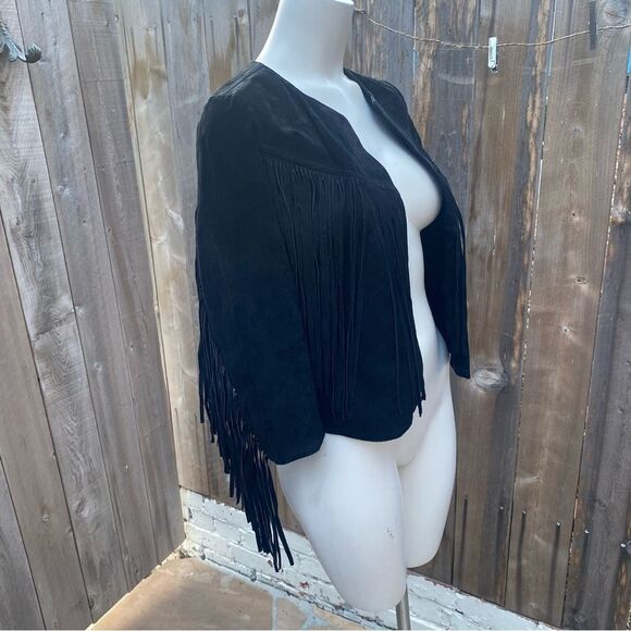 ZARA FRINGED SUEDE BLACK LEATHER JACKET - Picture 8 of 11